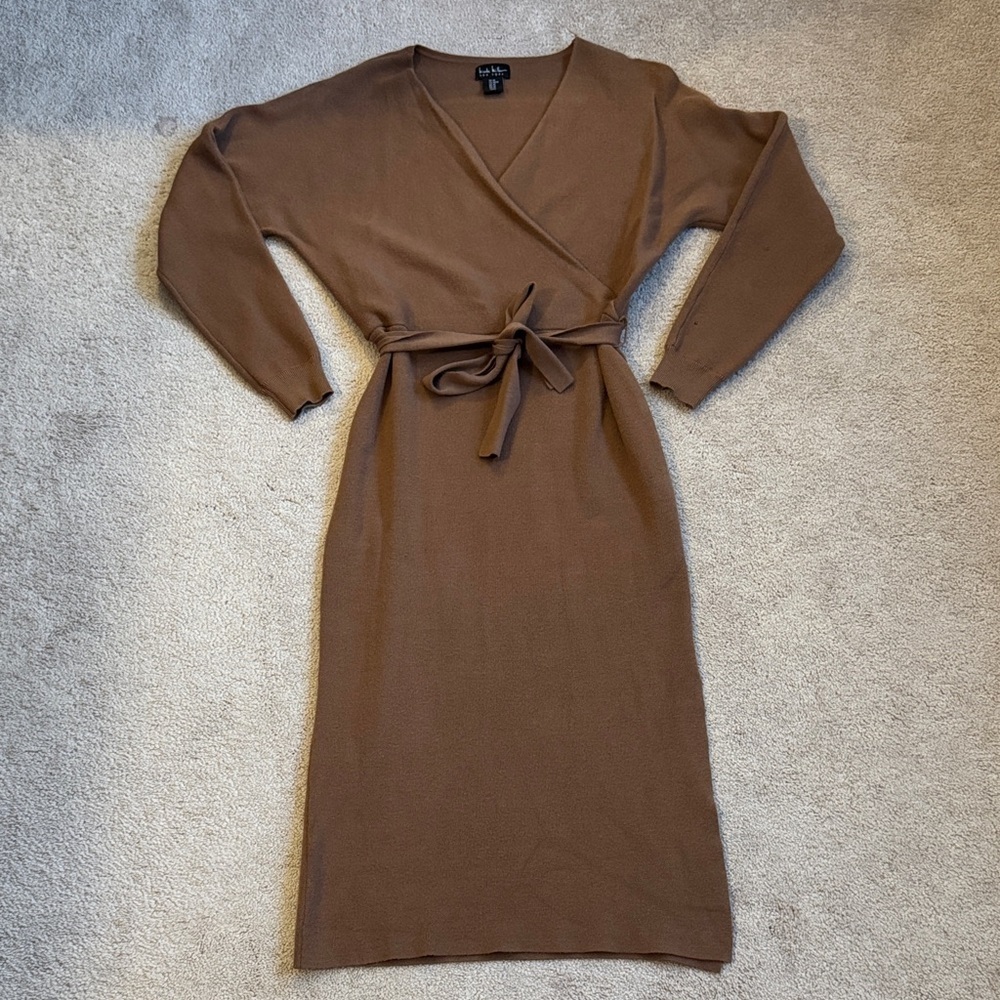 Nicole Miller Long Sleeve Brown Sweater Dress - Picture 2 of 7